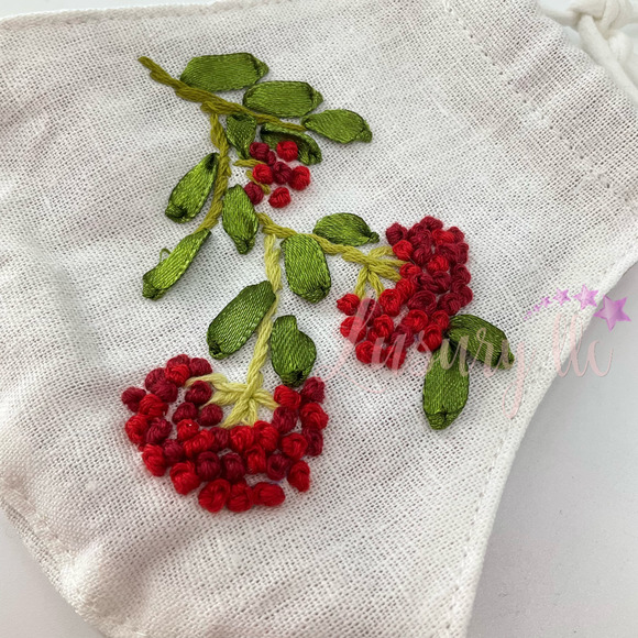 Red Bourvadia Embroidery Silk Mask, Wedding Gift, Washable Reusable 3 Layers - Picture 3 of 8